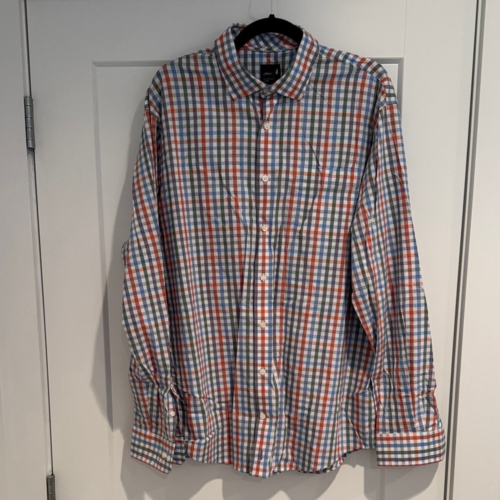 johnnie-O Blue, orange, green checkered shirt